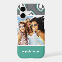 Photo personnalisée et nom Motif Ikat rétro géomét