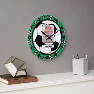 Photo personnalisée et nom Soccer horloge murale