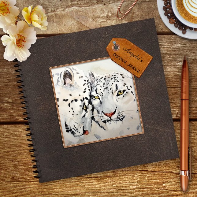 Photo personnalisée Faux Carnet personnel en cuir (A personal notebook featuring watercolor leopards or your own photo framed by a faux leather design)