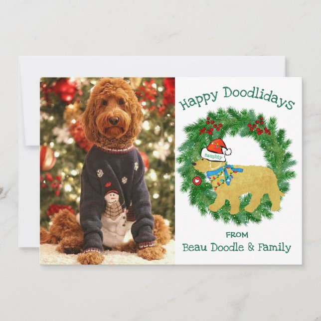 Photo personnalisée Naughty Christmas Goldendoodle (Devant)