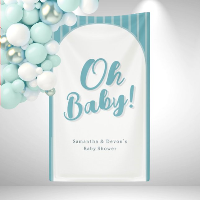 Photo personnalisée Oh Baby Photo Bannière de douc (Blue Boys Oh Baby Striped Photo Wall Banner)
