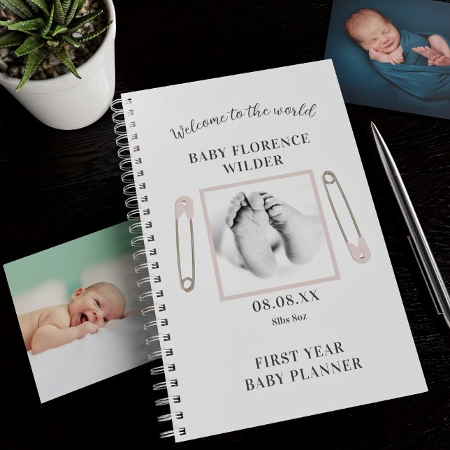 Photo personnalisée Pink Baby Girl First Year Plan (Welcome to the world! Just add a photo and your baby's name, birth date and weight)