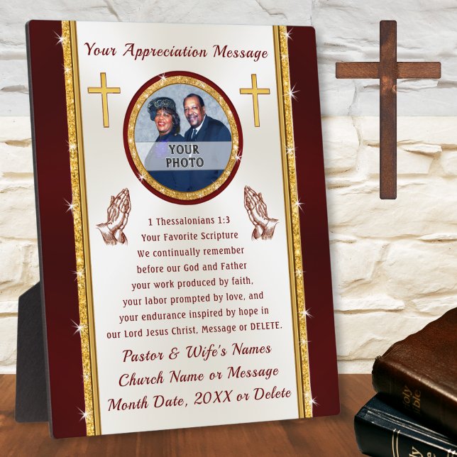 Photo personnalisée, Plaques d'appréciation du pas (Scripture Gifts for Christians. Pastor and Wife Anniversary Gift Ideas or Pastors Birthday Gifts. )