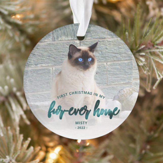 Photo Pet First Christmas Forever Home Vert Turquo (Arbre)