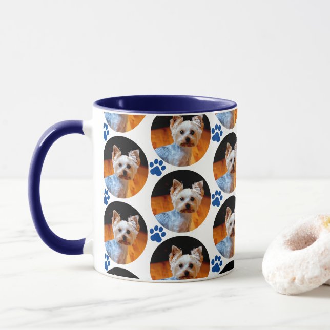 Photo Pet moderne Blue Empreinte de patte Mug Moti (Avec donut)