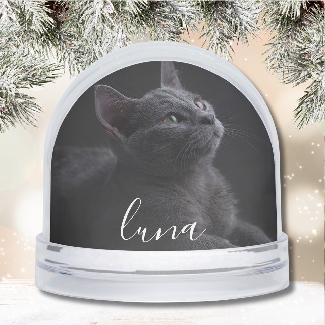 Photo Pet Tribute Name (Cat Photo Memorial Snow Globe)