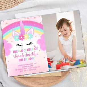 Photo Pink Cloud Unicorn Invitations d'anniversair
