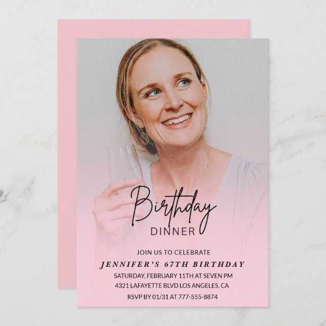 Photo Pink Invitations pour 67e anniversaire Dîner (Devant / Derrière)