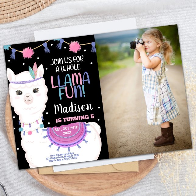 Photo Pink Llama Fun Llama Invitations Anniversair (Photo Pink Llama Fun Llama Birthday Invitations)