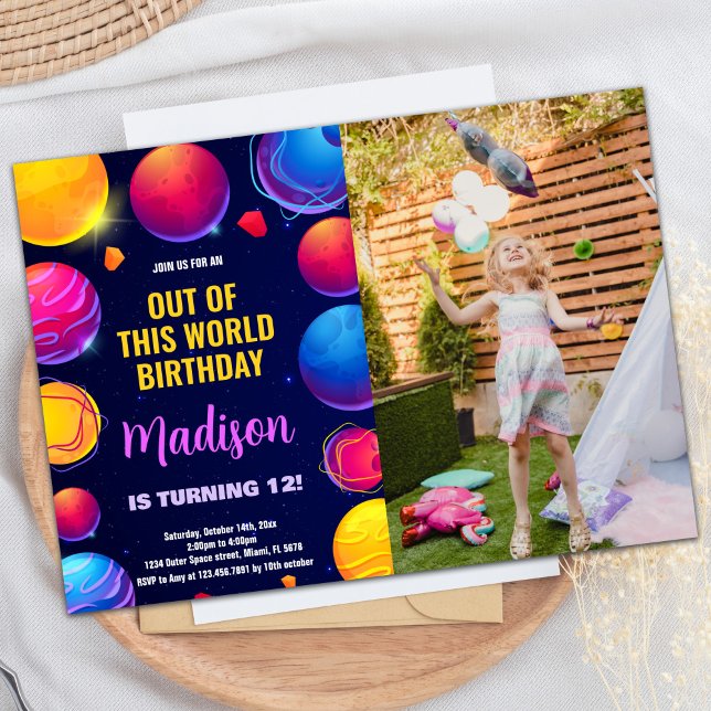 Photo Pink Purple Espace Extérieur Invitations Ann (Photo Pink Purple Outer Space Birthday Invitations)