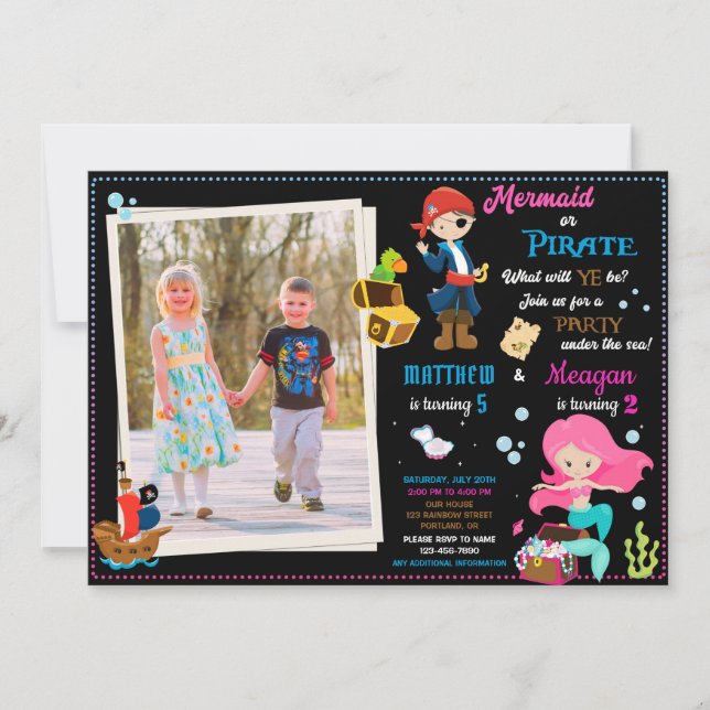 Photo Pirate et Mermaid invitation d'anniversaire (Devant)