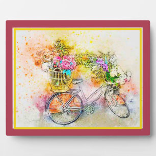 Photo Plaque bicyclette et fleurs