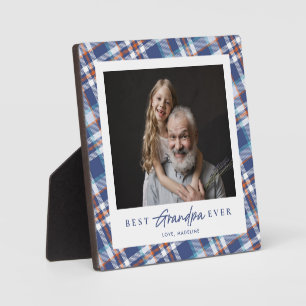 Photo Plaque bleue Orange Plaid Meilleur Grand-Père Jama