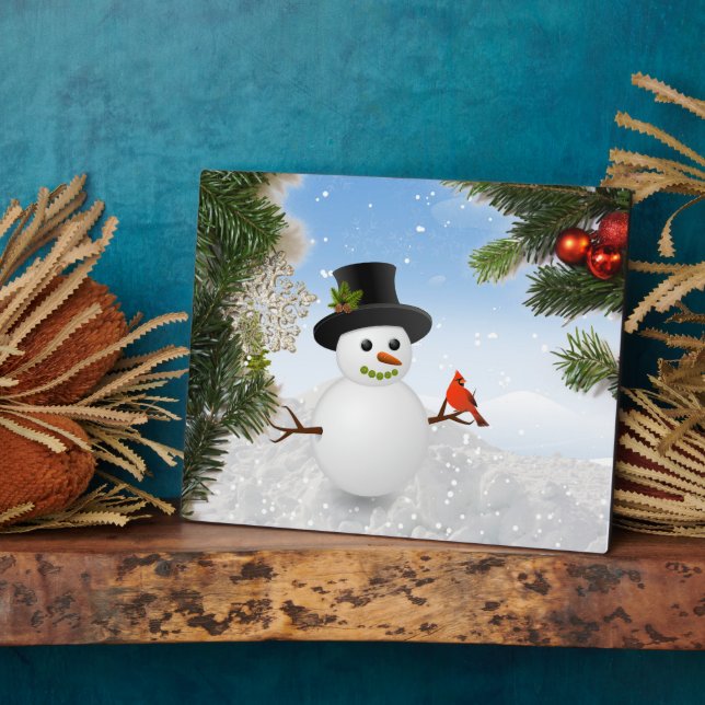 Photo Plaque Bonhomme de neige et Cardinal (Côté)