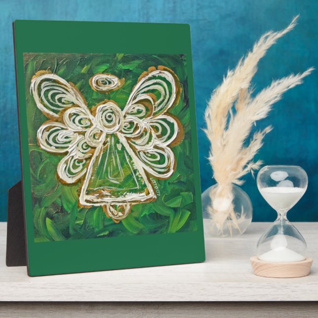 Photo Plaque cadeau de peinture d'ange vert Gardien (Côté)