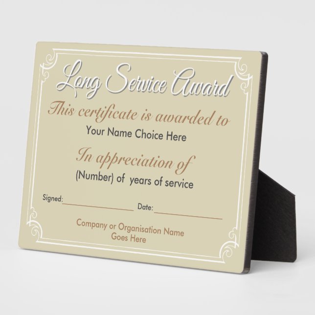 Photo Plaque d'allocation pour service long (Côté)