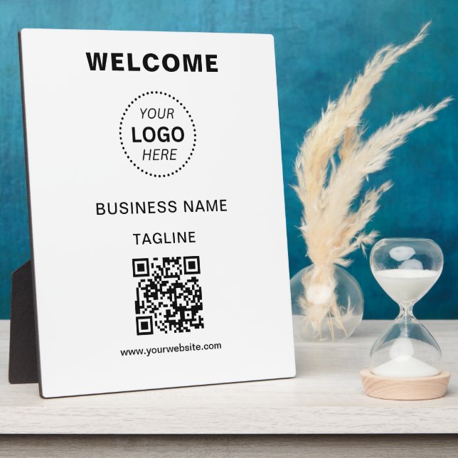 Photo Plaque de bienvenue du logo et du code QR du nom d (Côté)