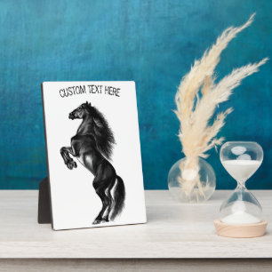 Photo Plaque de cheval noir debout avec texte personnali