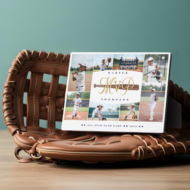 Photo Plaque de collage de photos de baseball pour le jo (MVP Baseball Player Sports Photo Collage Keepsake Plaque)
