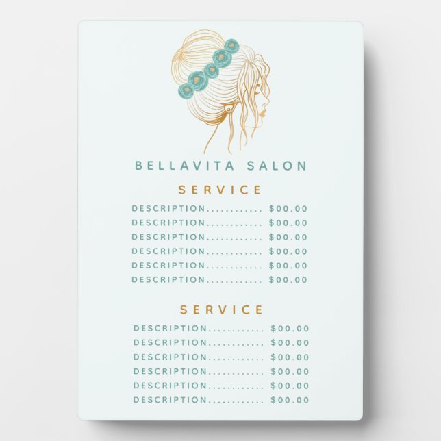Photo Plaque de menu de prix de coiffure florale sarcell (Devant)