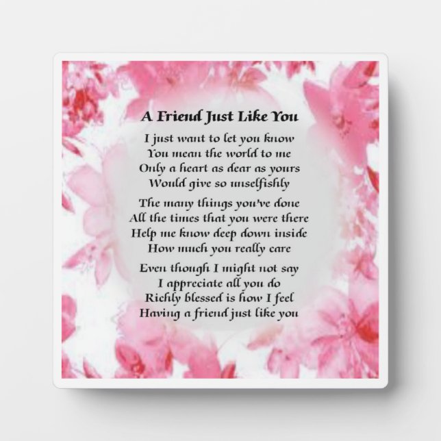 Photo Plaque de poème d'ami - Design floral rose (Devant)