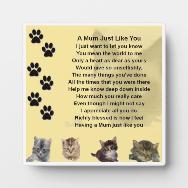 Photo Plaque de poème maman - Design de chats (Devant)