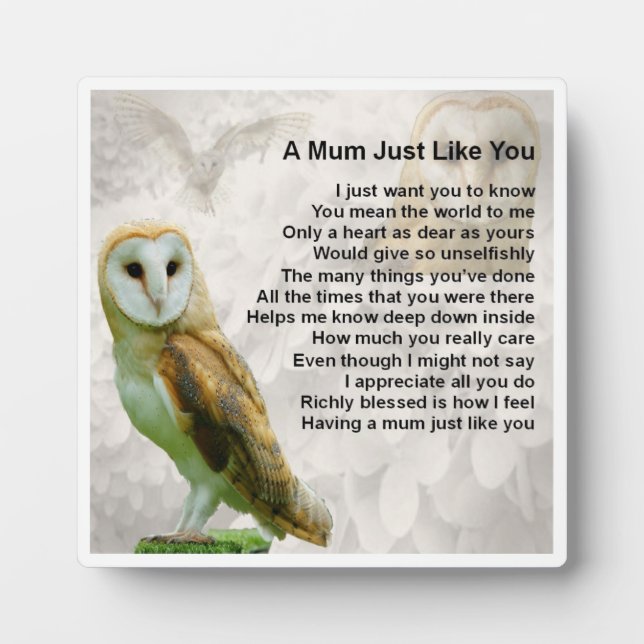 Photo Plaque de poème maman - Design de hibou (Devant)