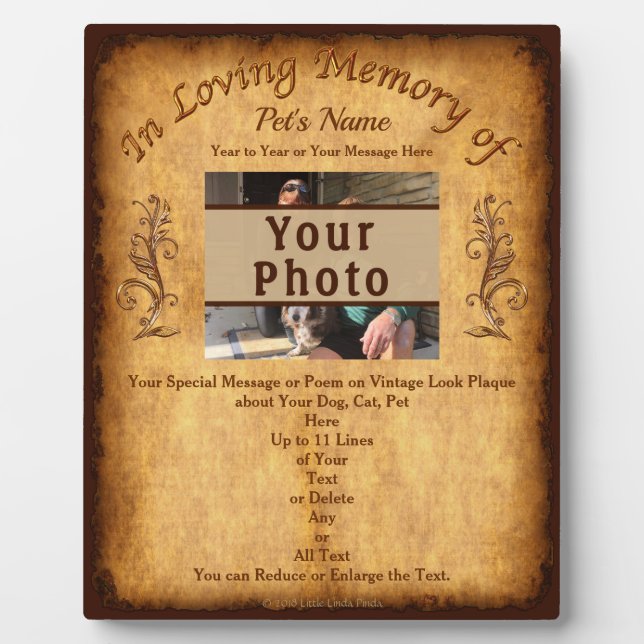 Photo Plaque de Souvenirs Uniques pour Animaux de Compag (Devant)