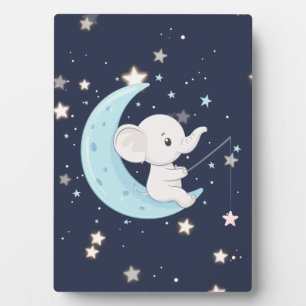 Photo Plaque de table Éléphant bébé pêchant des étoiles