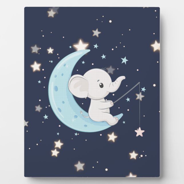 Photo Plaque de table Éléphant bébé pêchant des étoiles (Devant)