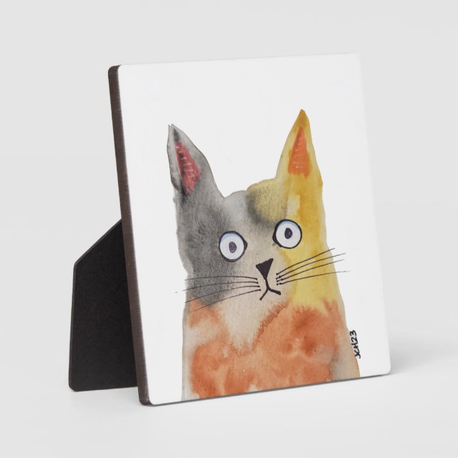 Photo Plaque de table en art de chat à l'aquarelle drôle (Recto)