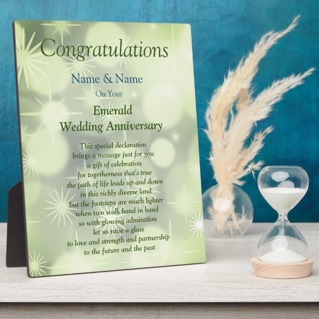 Photo Plaque du 55e anniversaire du Mariage Emerald (Côté)