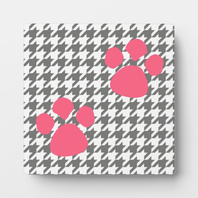 Photo Plaque Empreinte de patte - Houndstooth rose gris (Devant)
