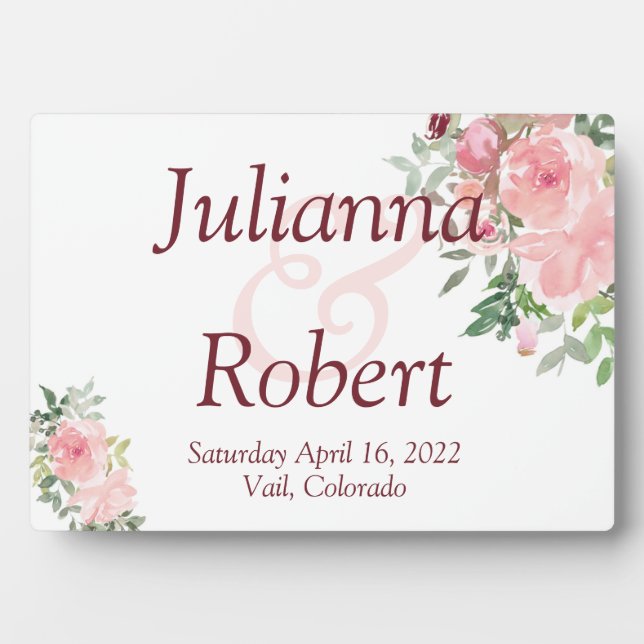 Photo Plaque florale aquarelle rose poudré (Devant)