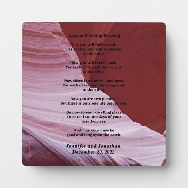 Photo Plaque mariage Apache Bénédiction Sentiment Pas De (Devant)