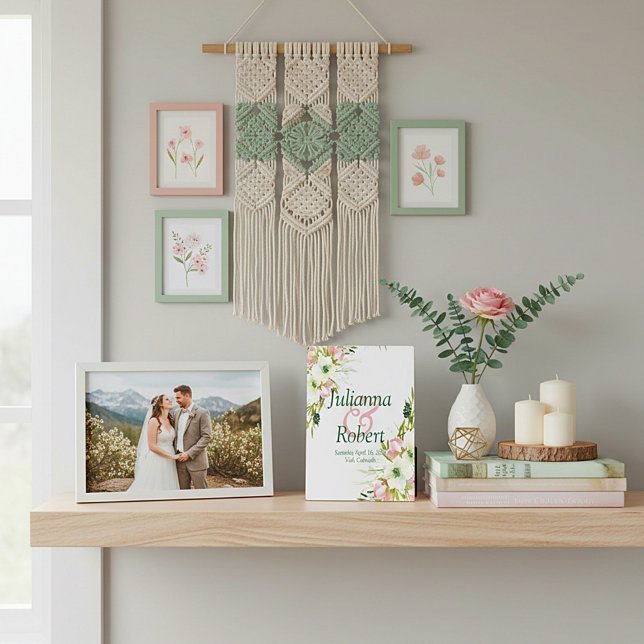 Photo Plaque mariage florale d'aquarelle blanche et blan (Créateur téléchargé)