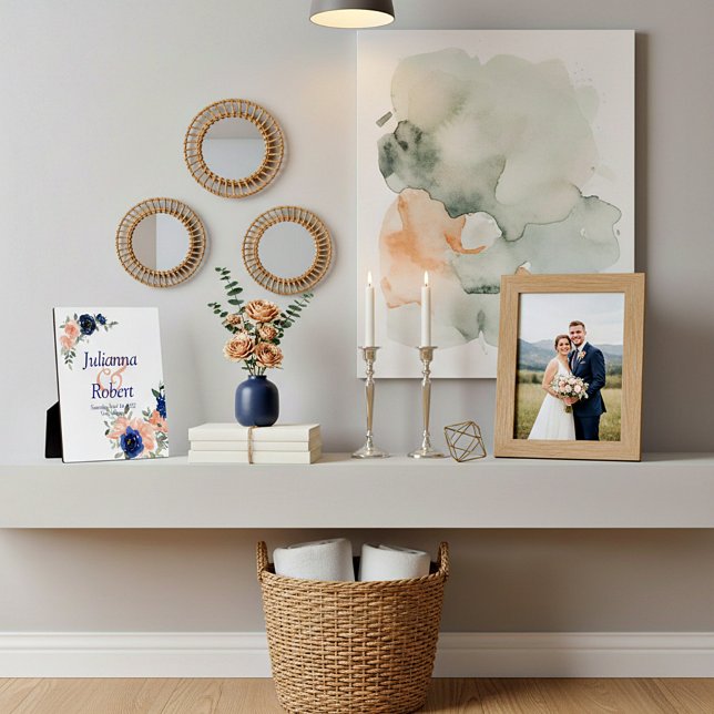 Photo Plaque mariage florale de pêche et d'aquarelle ble (Créateur téléchargé)