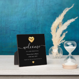 Photo Plaque Mariage simple moderne Gold Heart