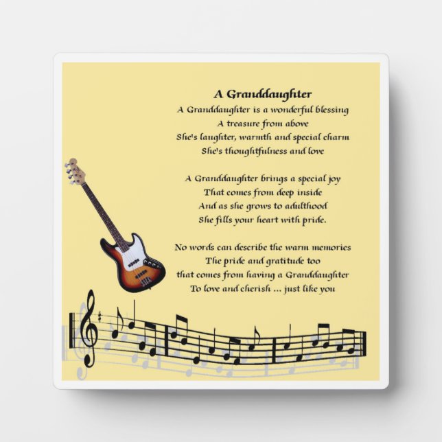 Photo Plaque Poem Grandgirl - Design musical (Devant)