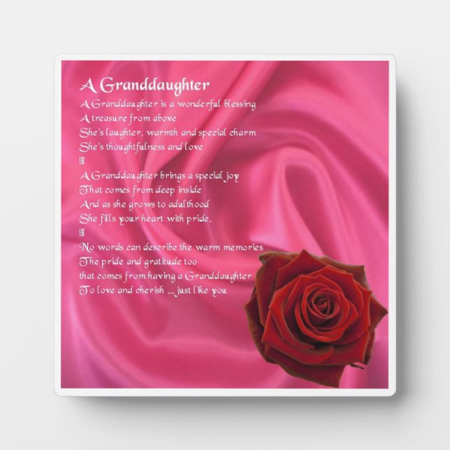 Photo Plaque Poem Grandgirl - Soie rose et Rose (Devant)