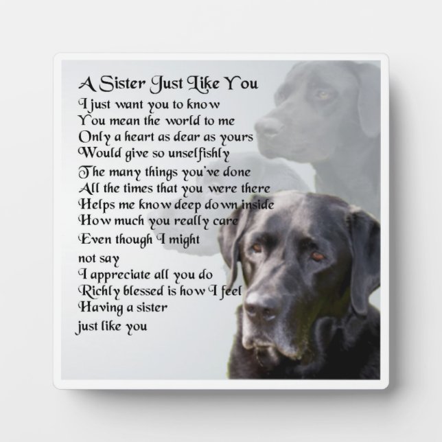 Photo Plaque Poem Soeur - Black Labrador Design (Devant)