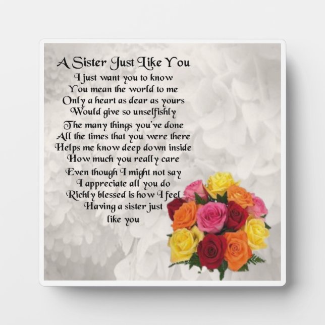 Photo Plaque Poem Soeur - Design Fleurs (Devant)