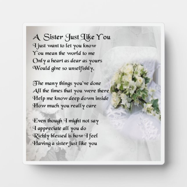 Photo Plaque Poem Soeur - Design Mariage (Devant)