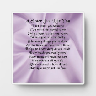 Photo Plaque Poem Soeur - Lilac Conception Soie