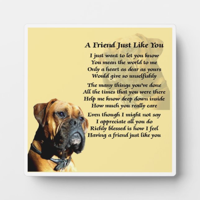 Photo Plaque poème de l'ami - Boxer Dog Design (Devant)