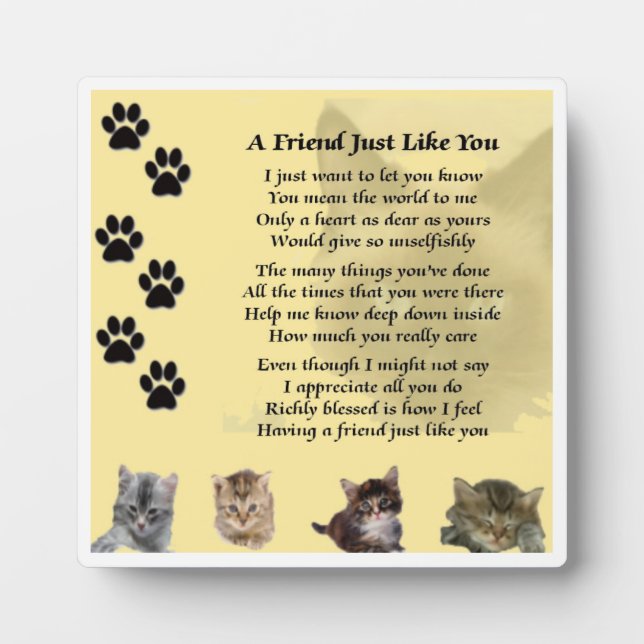 Photo Plaque poème de l'ami - Design de chat (Devant)