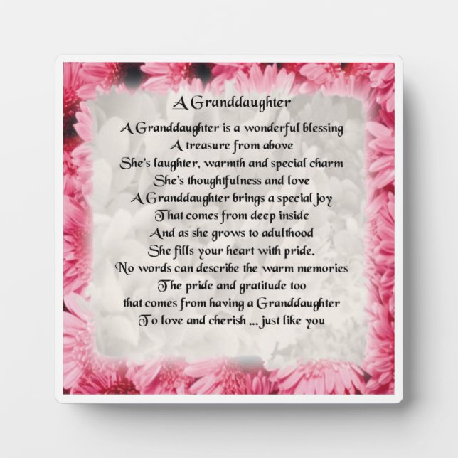 Photo Plaque Poème Grandgirl - Design Floral Rose (Devant)
