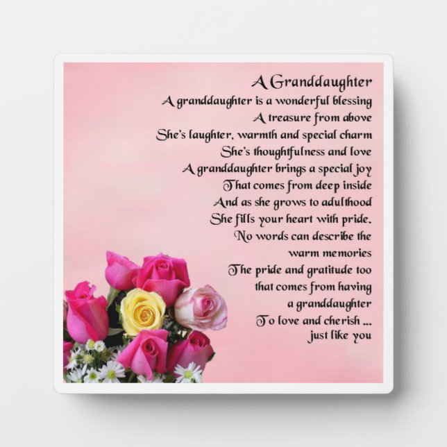 Photo Plaque Poème Grandgirl - Design Rose (Devant)
