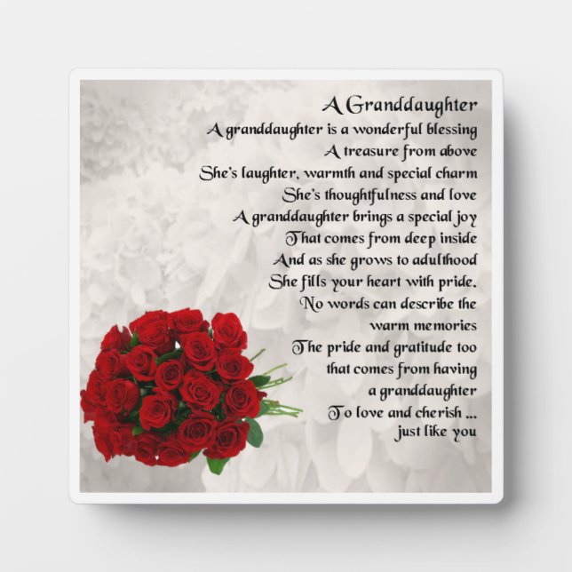 Photo Plaque Poème Grandgirl - Red Roses Design (Devant)