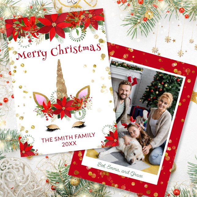 Photo Poinsettia Unicorne avec carte rouge de Noël (Créateur téléchargé)
